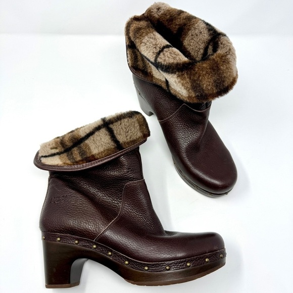 UGG Australia Women's CORA LYNN Foldover Brown Leather Boots Stud Accent size 8 - Picture 1 of 14
